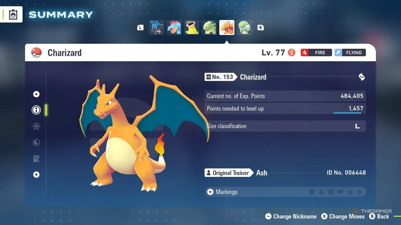 Charizard trong menu Pokemon Legends: Z-A, lựa chọn sớm và mạnh theo tiến trình game