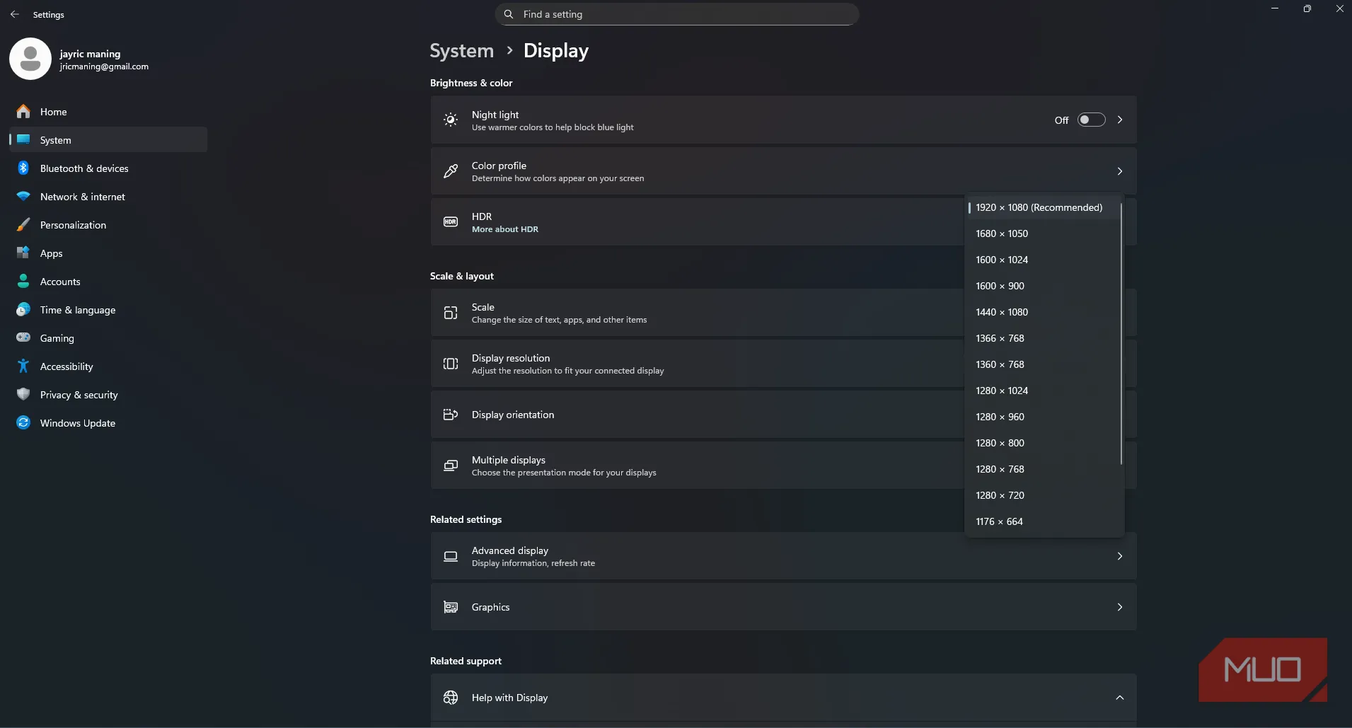 Cửa sổ Display Settings Windows chỉ cho chọn đến độ phân giải của màn hình
