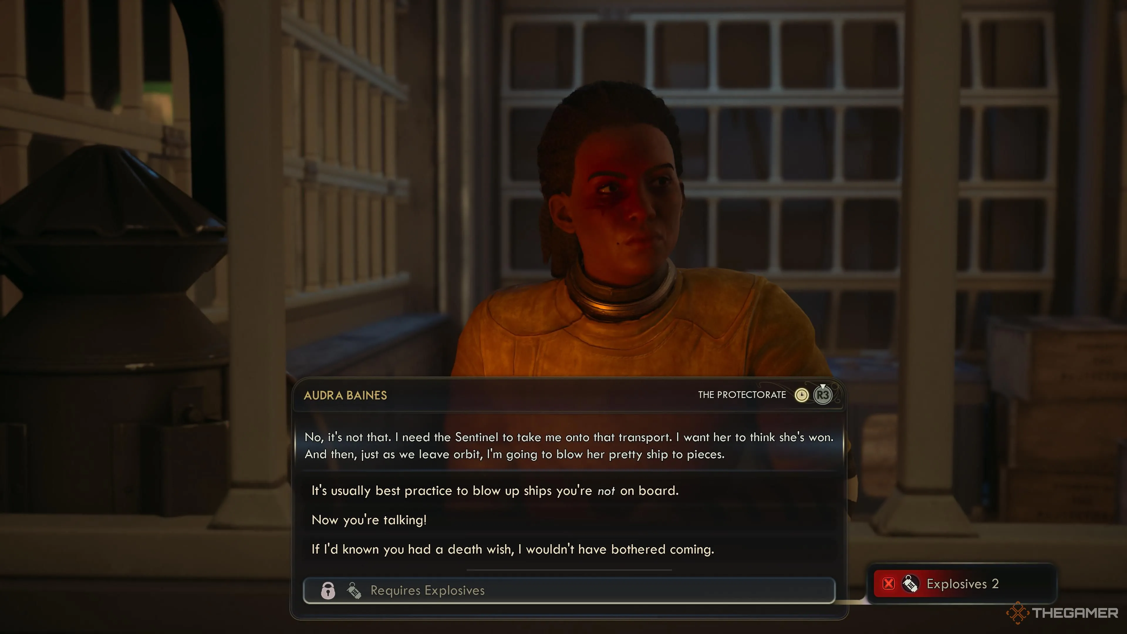 Đoạn hội thoại với Audra, người cuối cùng sống sót trong nhóm Subversives, trong nhiệm vụ Pressing Cares.