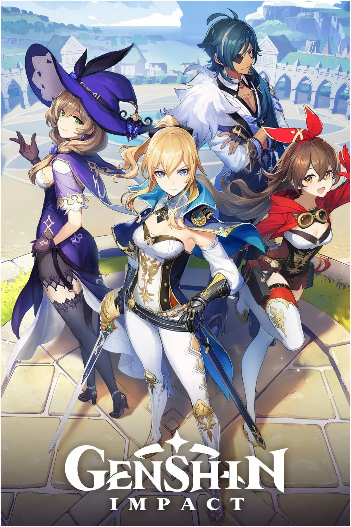 Genshin Impact cover art tổng hợp Teyvat, biểu tượng của các hệ và bản cập nhật