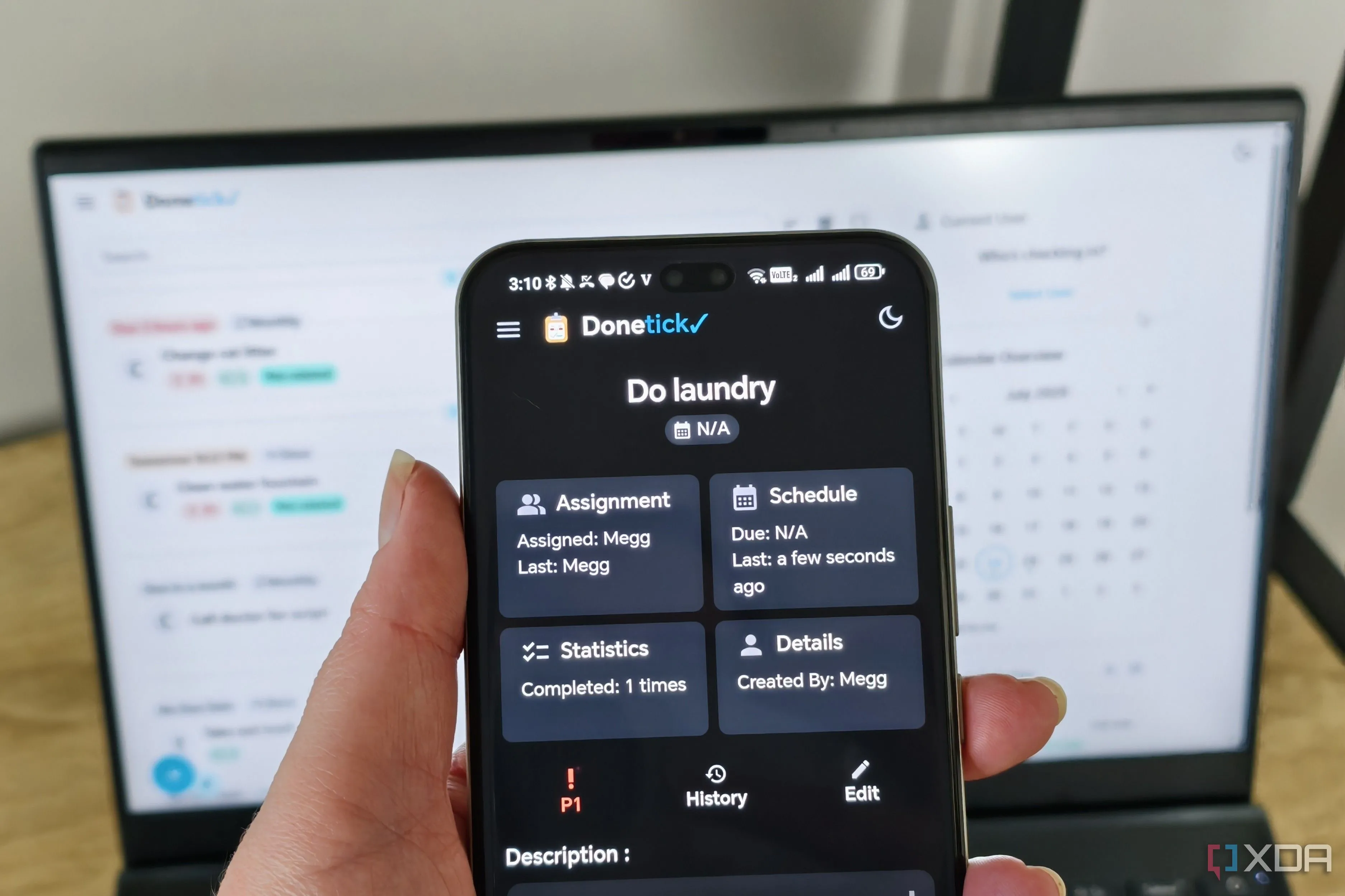 Giao diện Donetick trên điện thoại, ứng dụng nhỏ gọn để quản lý nhiệm vụ cá nhân của game thủ