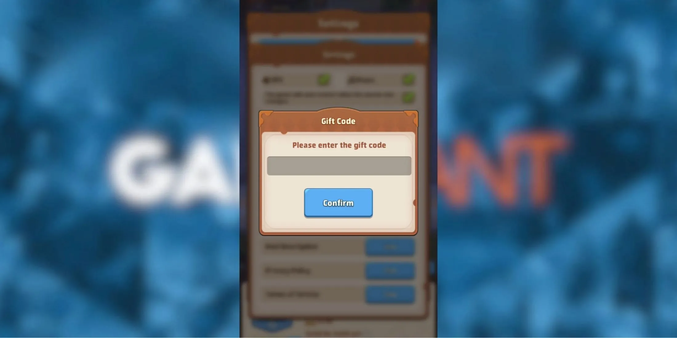 Giao diện tab nhập mã trong Top Heroes, vị trí Redeem Gift Code