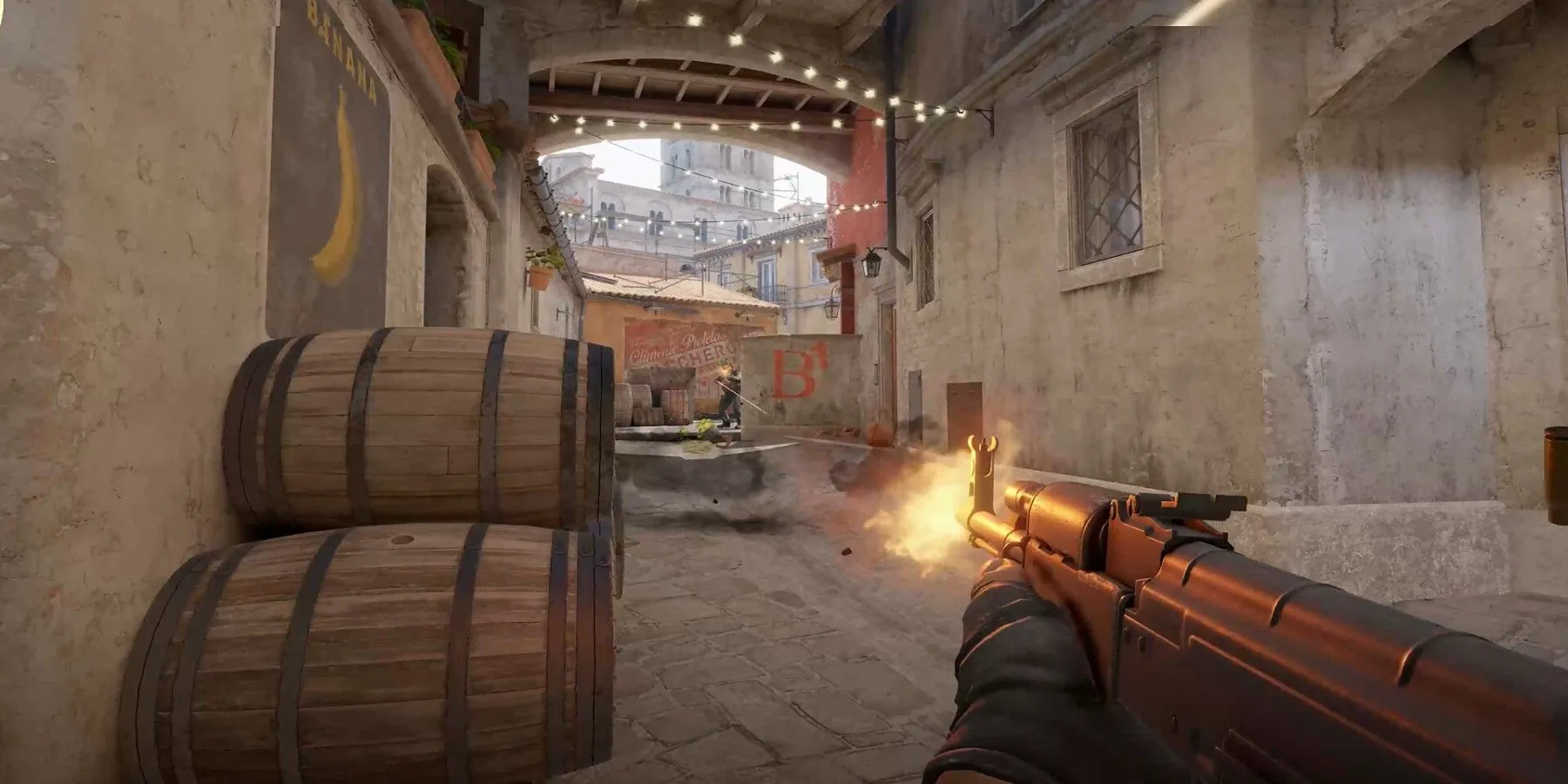 Góc nhìn thứ nhất bắn qua tường trong Counter-Strike 2, minh họa gameplay và môi trường đấu súng của CS2
