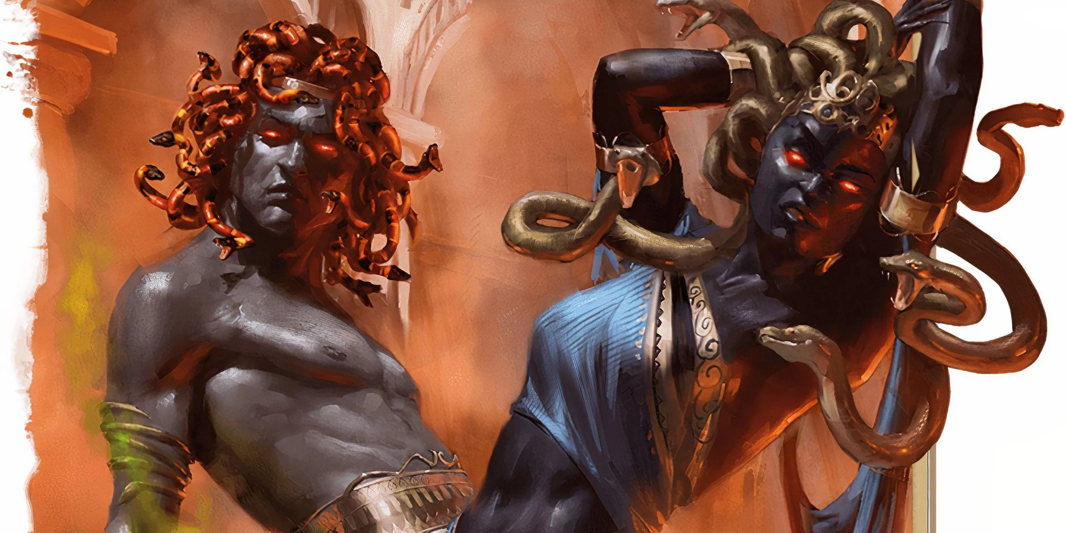Hai medusa với tóc rắn trong Dungeons &amp; Dragons, khả năng Petrifying Gaze khiến kẻ thất bại chịu nguy cơ hóa đá