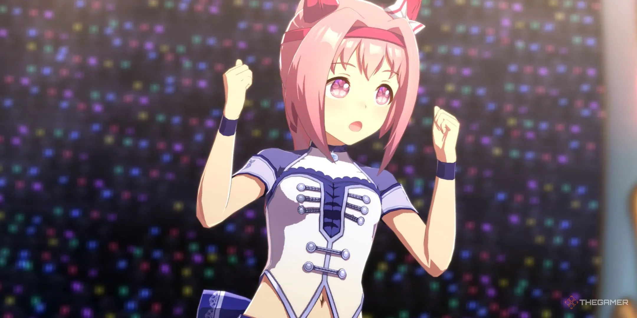 Haru Urara trong buổi lễ chiến thắng, cảnh victory concert thể hiện sự tương tác với fan và phần thưởng sự nghiệp.