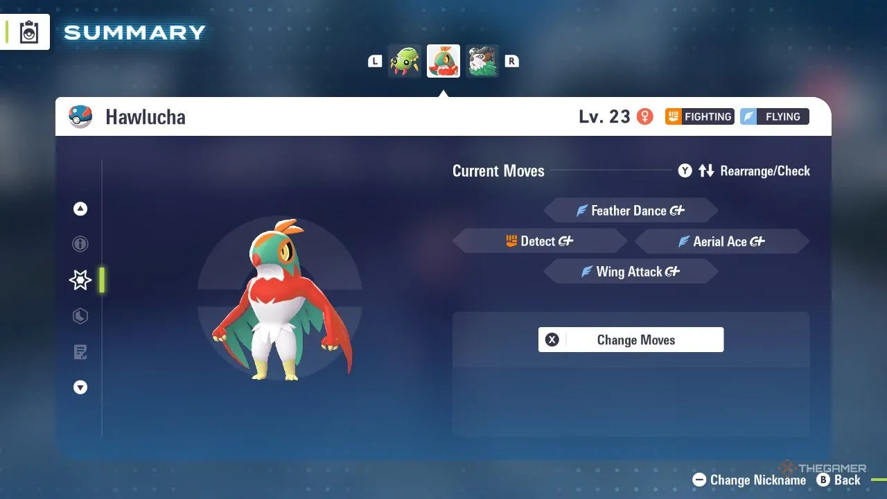 Hawlucha trong menu Pokemon Legends: Z-A, Pokémon hệ Chiến/ Bay có coverage tốt
