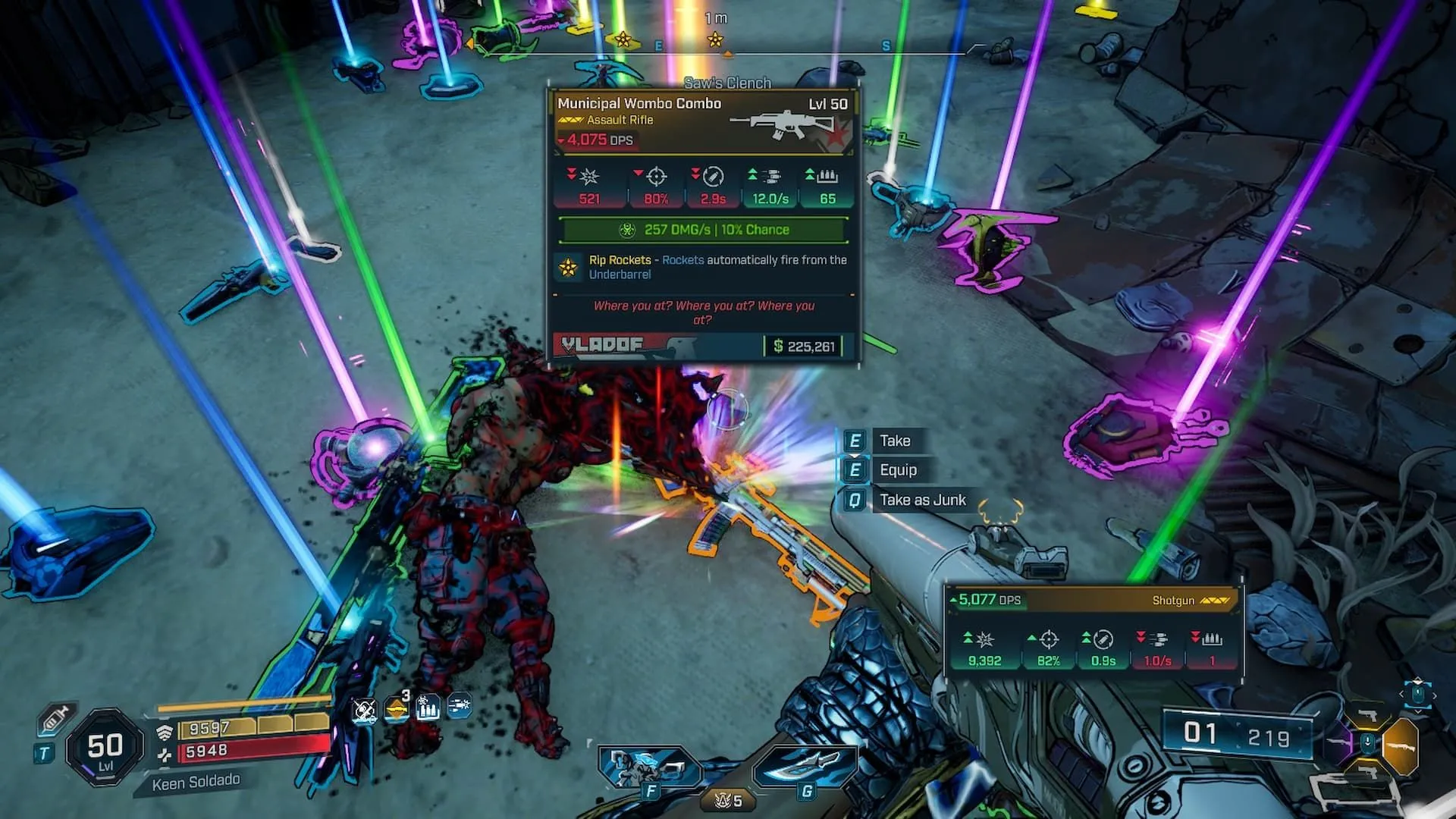 Hình ảnh minh họa vũ khí phosphene Wombo Combo trong Borderlands 4, biểu tượng của độ hiếm