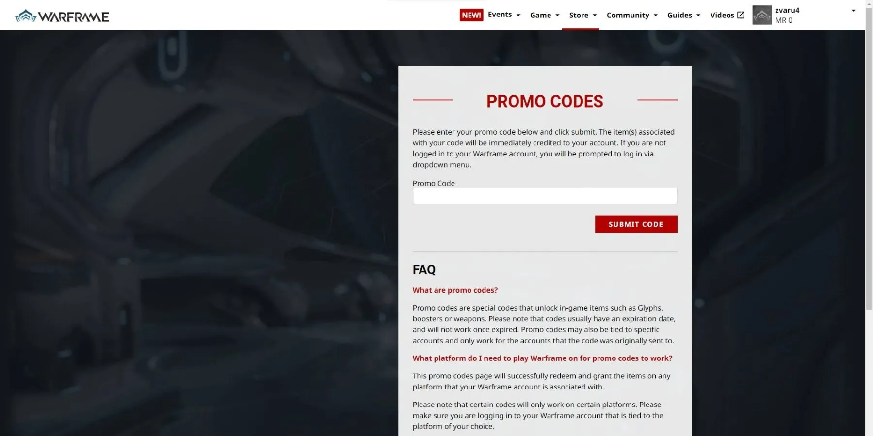 Hướng dẫn nhập mã promo Warframe trên trang web chính thức
