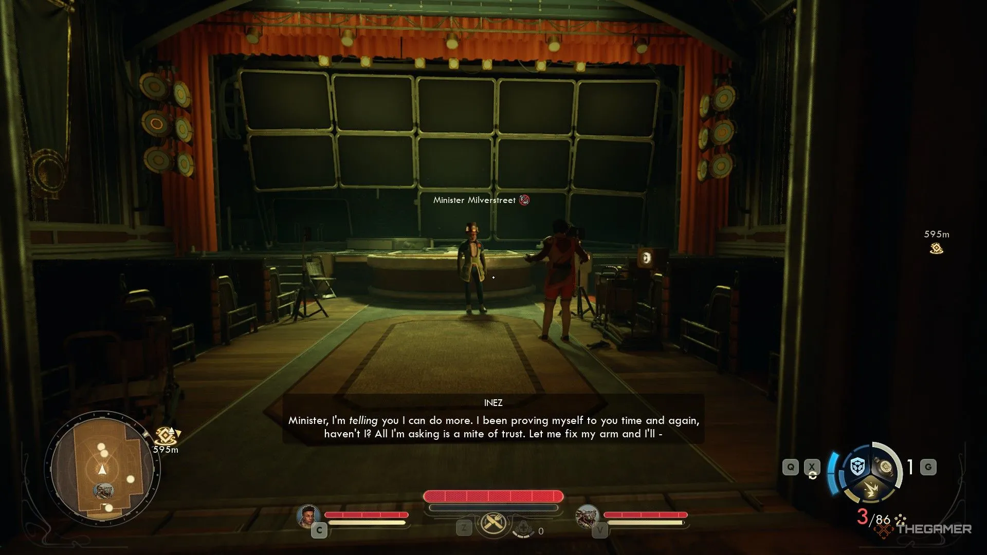 Inez đang tranh luận với Minister Milverstreet trong The Outer Worlds 2