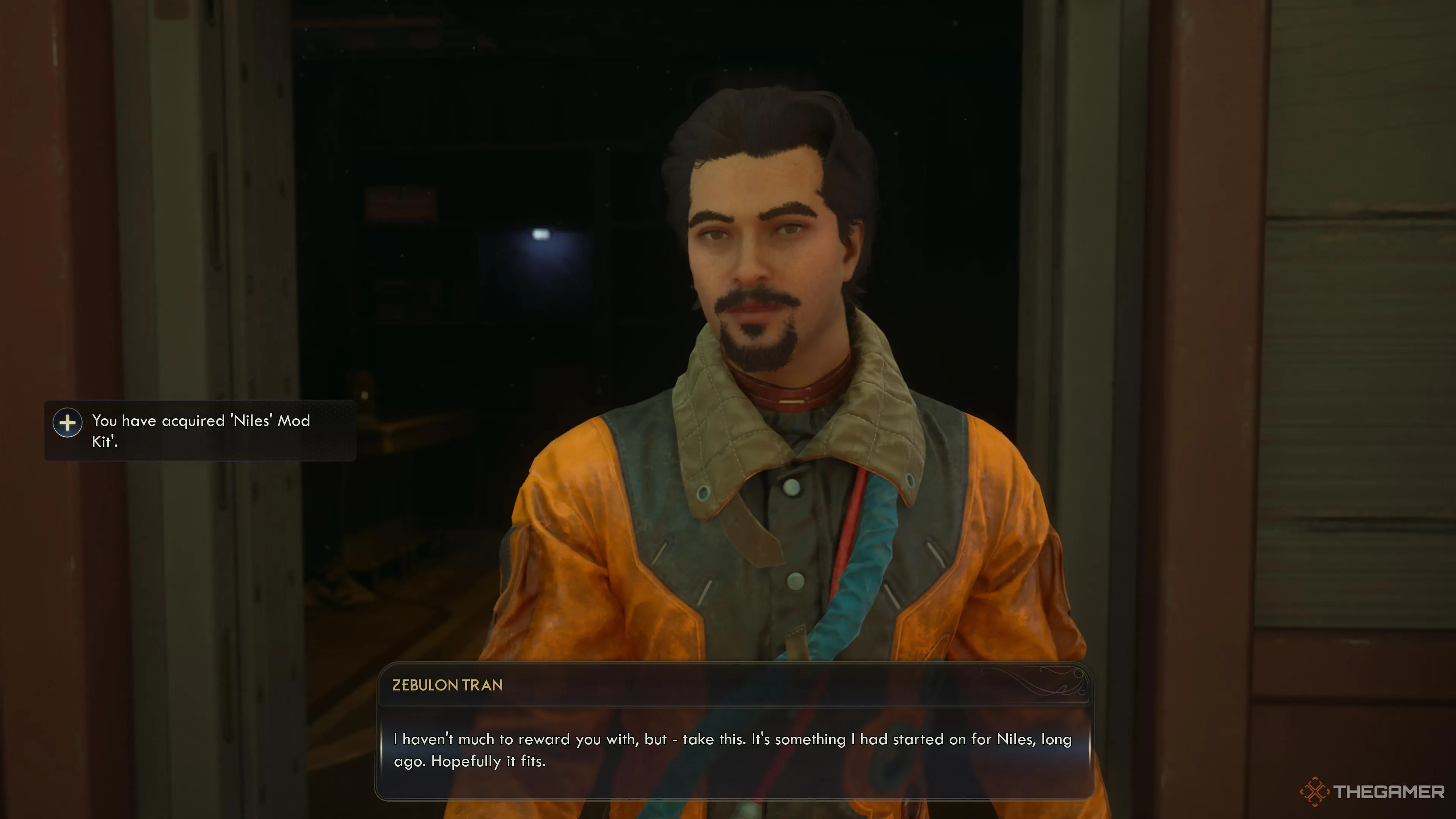 Khoảnh khắc nhận lại Niles sau khi nhiệm vụ Pressing Cares hoàn thành, cùng phần thưởng mod kit.