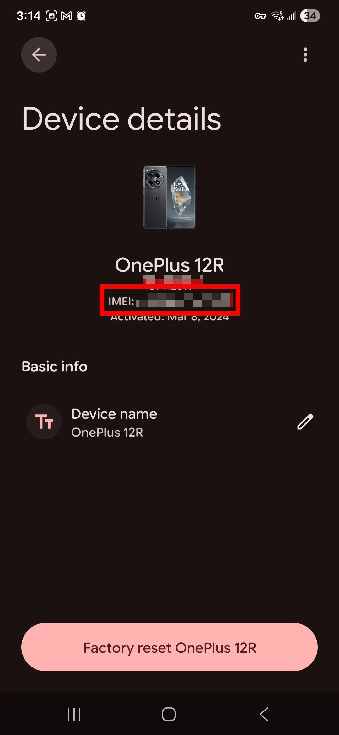 Khung đỏ khoanh IMEI trong giao diện Find Hub, cho thấy vị trí xem mã IMEI của thiết bị