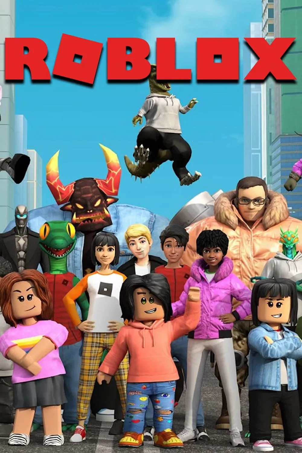 Logo Roblox và bối cảnh cộng đồng game thủ trong hệ sinh thái Roblox, nơi Driving Empire phát triển mạnh