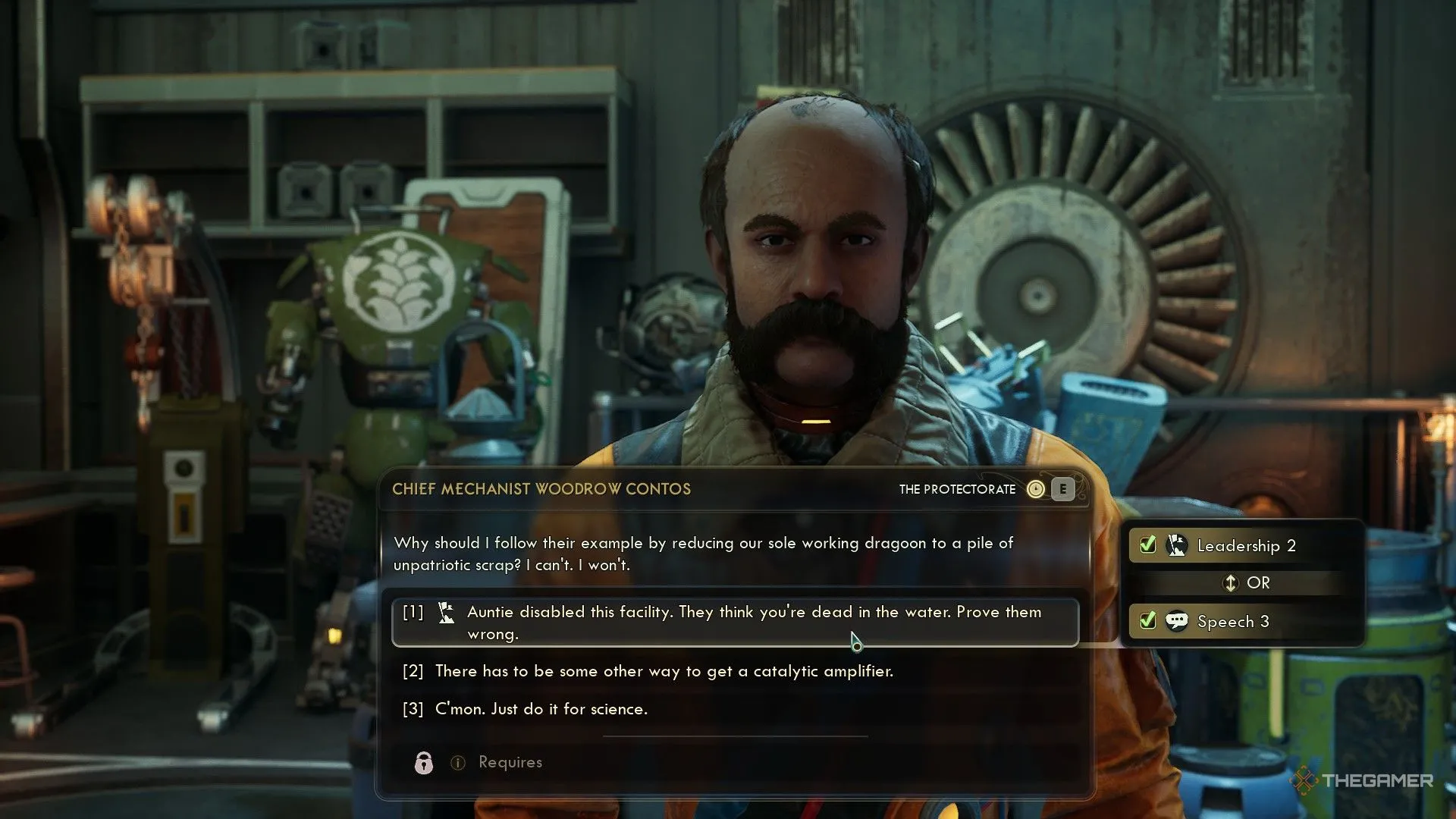 Lựa chọn đối thoại yêu cầu kiểm tra kỹ năng Leadership hoặc Speech trong The Outer Worlds 2