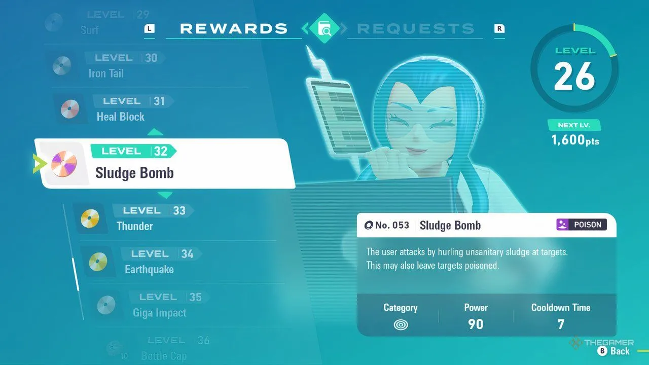 Mable Research Reward Level 32: Sludge Bomb trong Pokemon Legends: Z-A