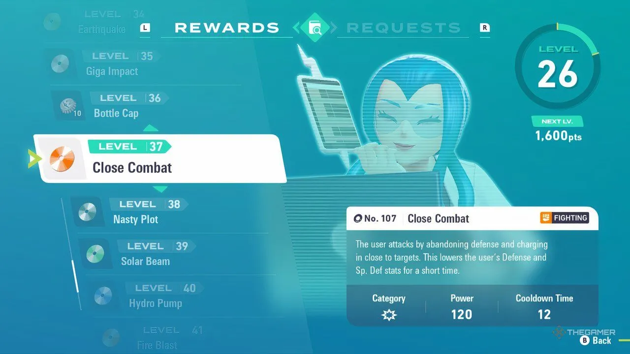 Mable Research Reward Level 37: Close Combat trong Pokemon Legends: Z-A