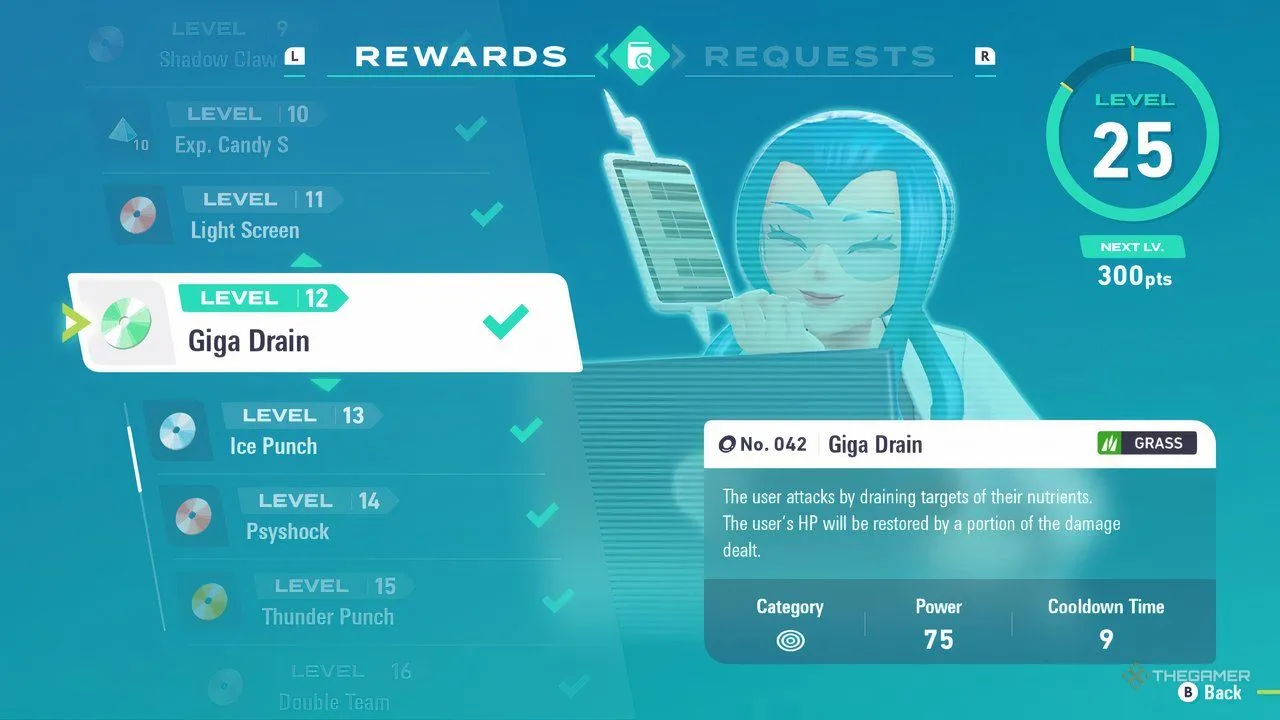 Mable's Research Reward: Giga Drain trên nền cảnh Meganium trong Pokemon Legends: Z-A