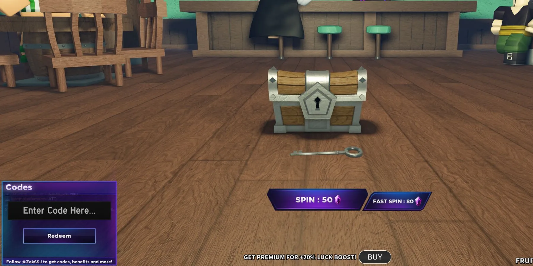 Màn hình đổi code và cửa hàng Spin Fruit trong Fruit Battlegrounds