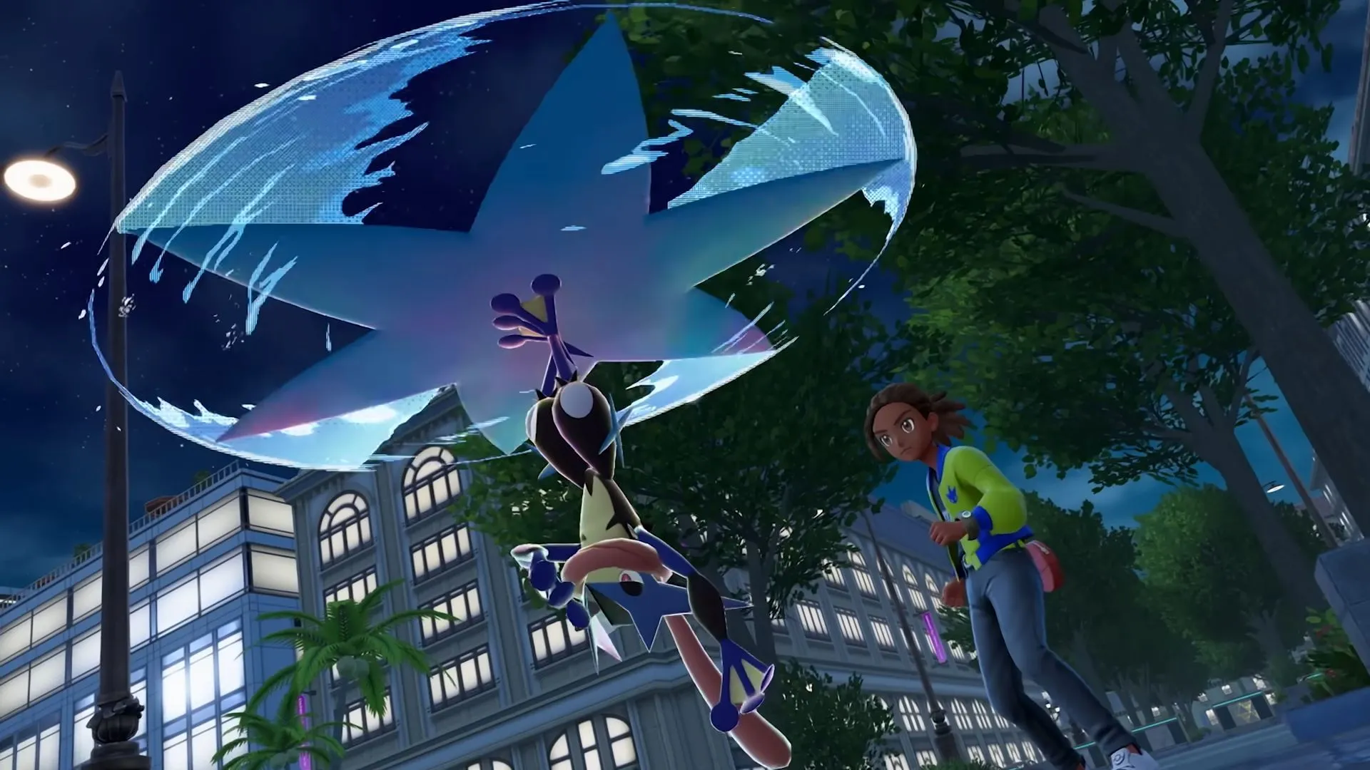 Mega Greninja xuất hiện cạnh huấn luyện viên trong Pokémon Legends Z-A