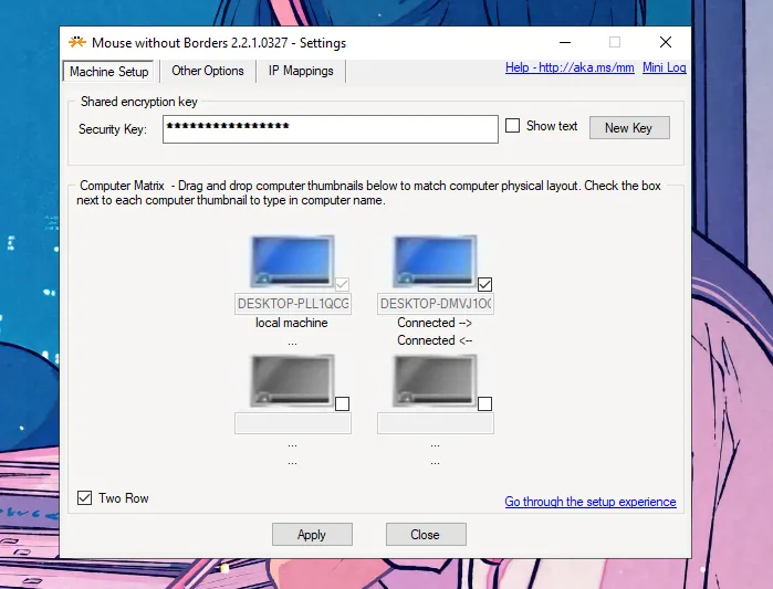 Minh họa bố cục hai hàng màn hình trong Mouse Without Borders.