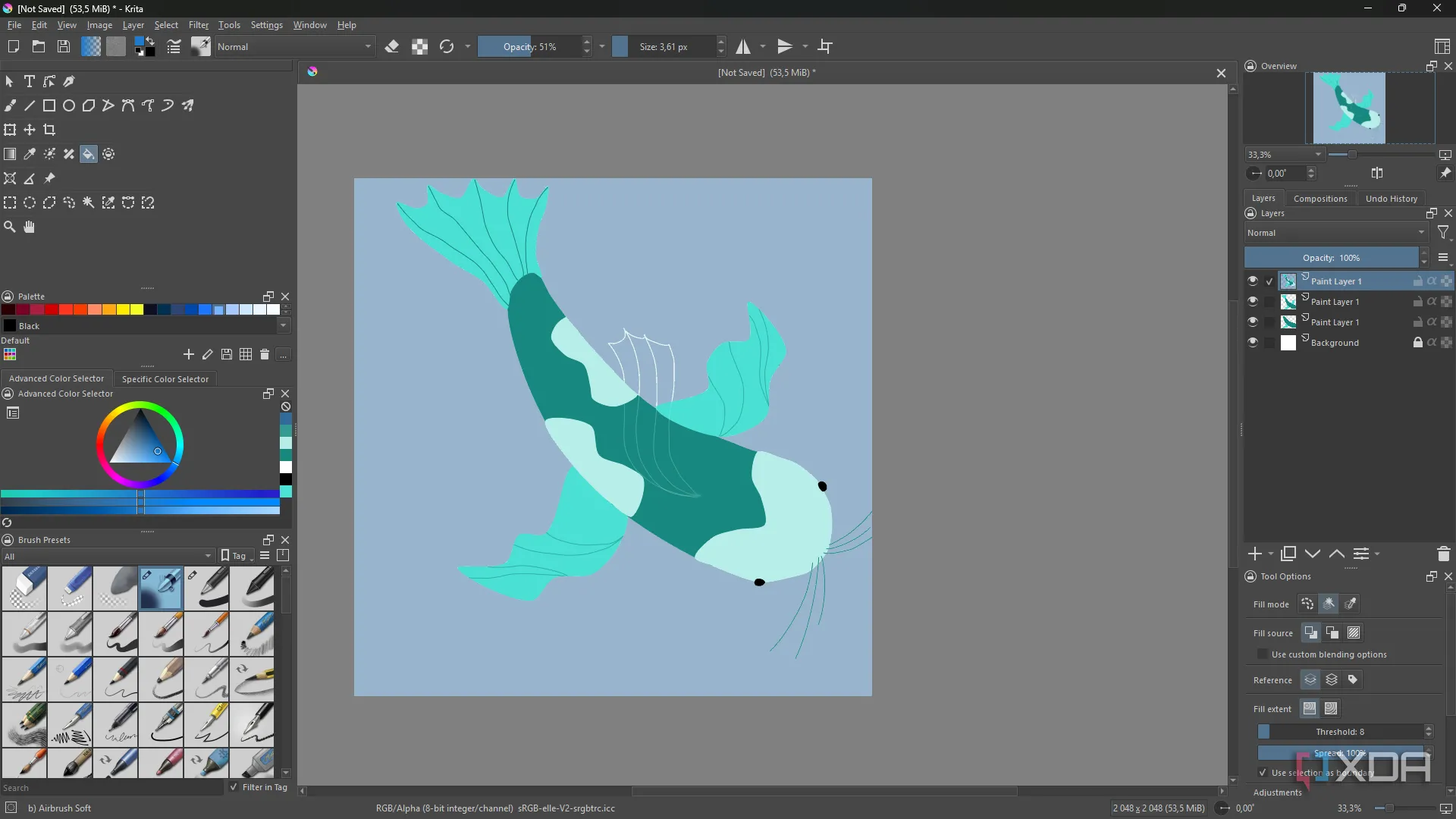 Minh họa cá vẽ bằng Krita — ví dụ khả năng painting phù hợp với concept art cho game