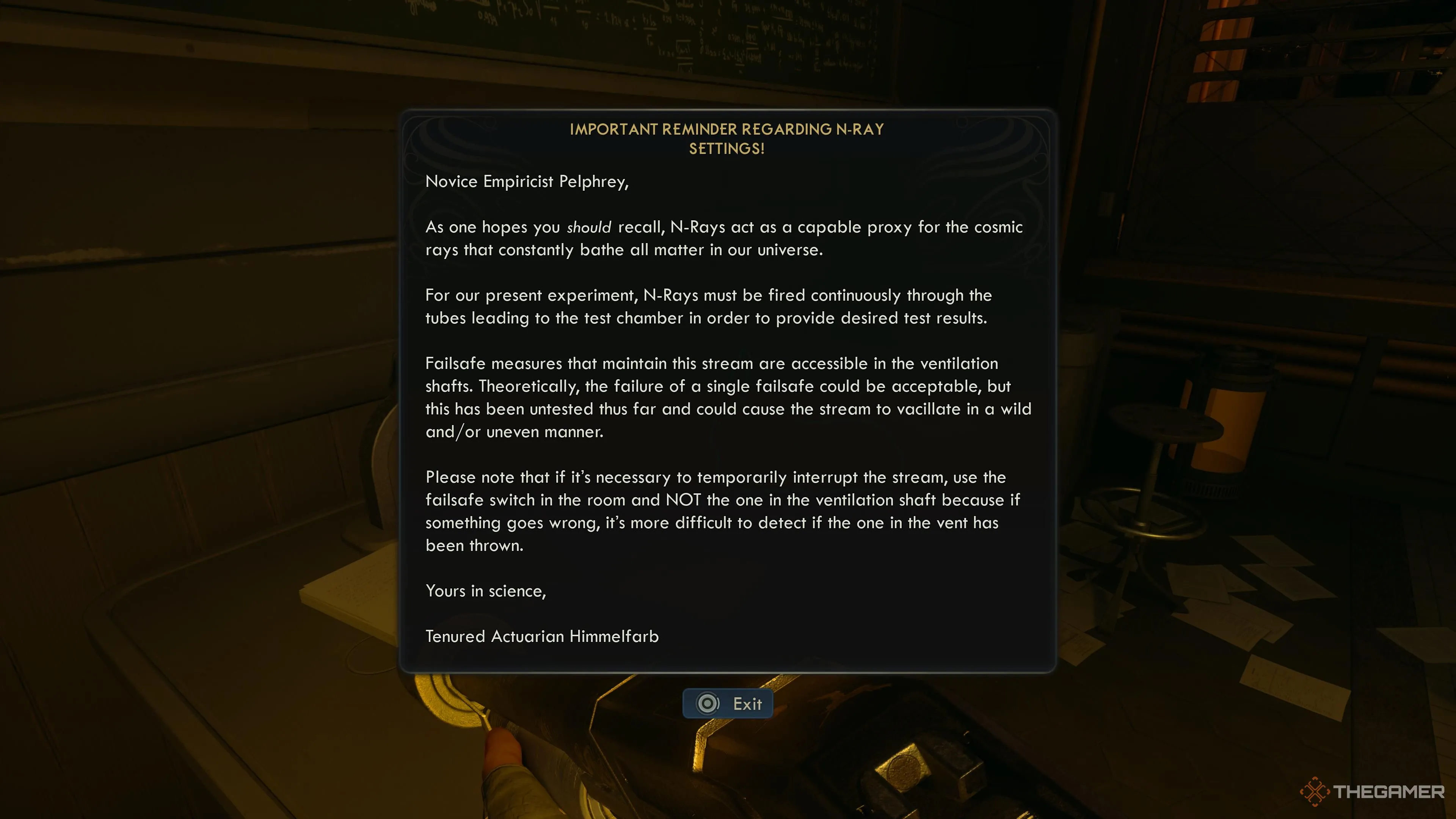 Mô tả thí nghiệm N-Rays và công tắc failsafe trong The Outer Worlds 2
