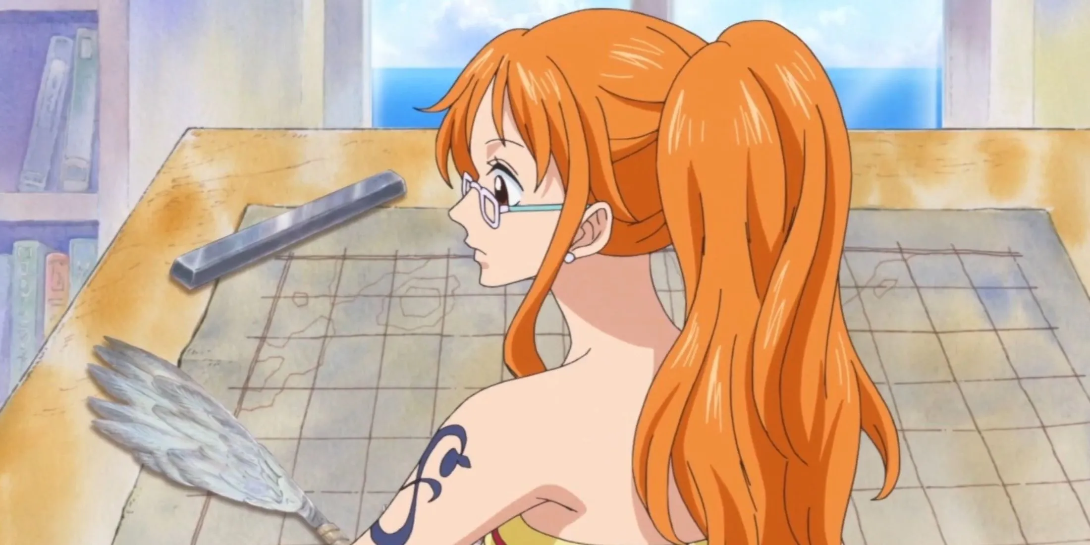 Nami vẽ bản đồ, thể hiện kỹ năng điều hướng và khả năng Haki Quan Sát