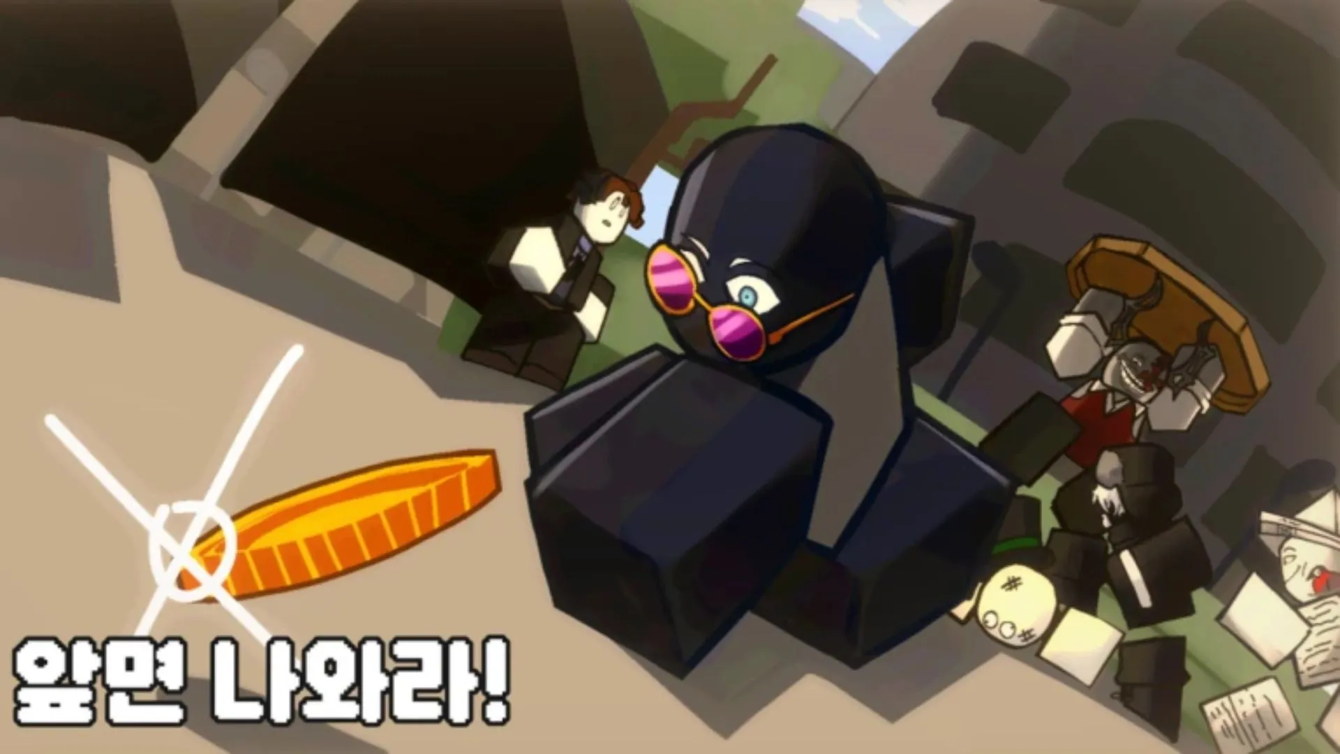 Nhân vật Heads, Please trên Roblox cùng biểu tượng Yut và Wons