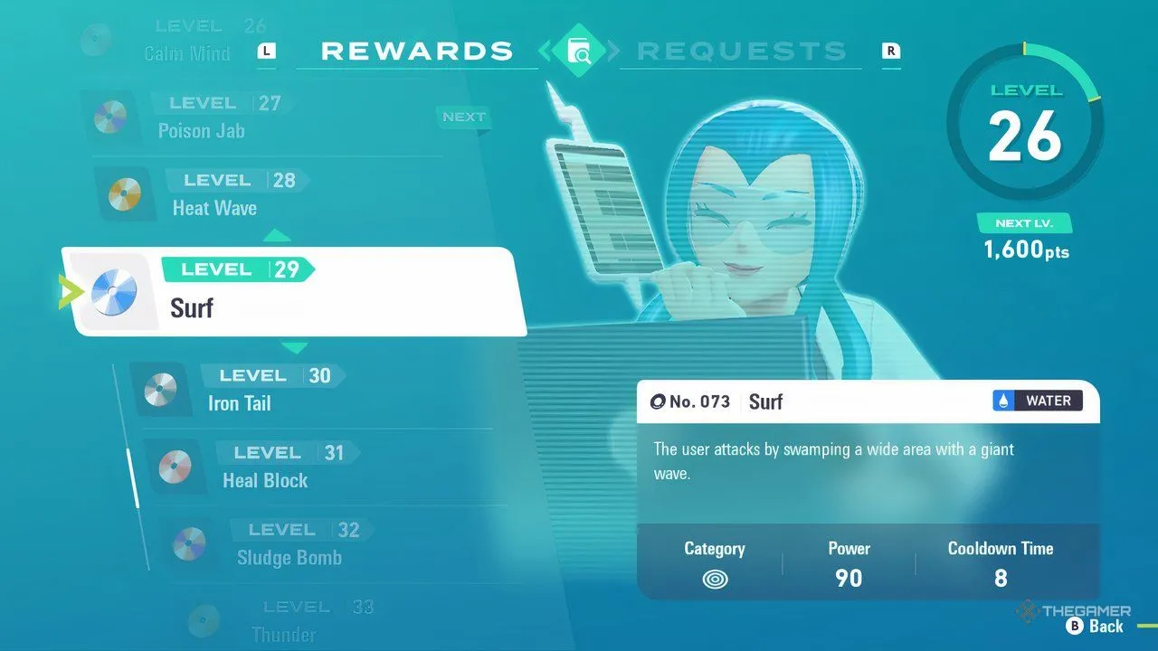 Phần thưởng nghiên cứu Level 29: Surf trong Pokemon Legends: Z-A