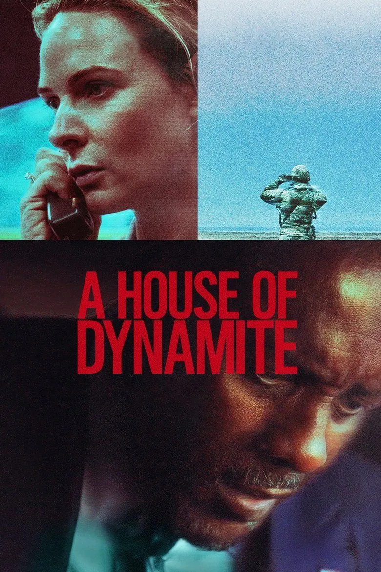 Poster A House of Dynamite (2025) với hình ảnh tông màu lạnh và các nhân vật chính trên nền khủng hoảng hạt nhân