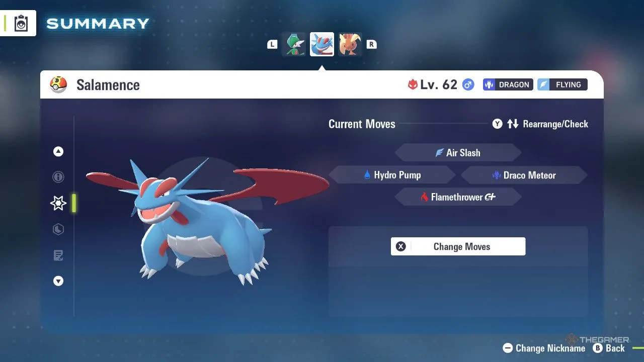 Salamence trong menu Pokemon Legends: Z-A, Pokémon hệ Rồng/Bay mạnh và đa dụng