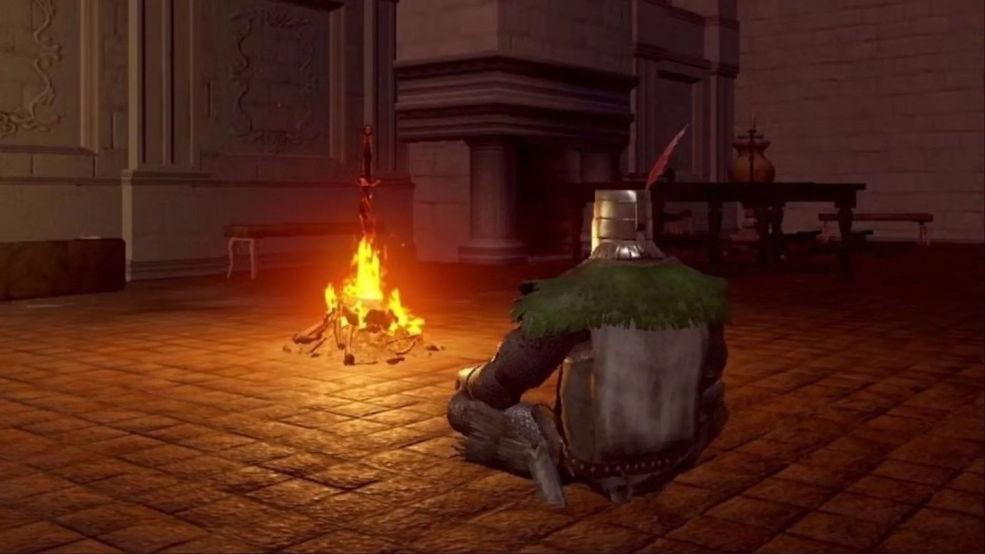 Solaire of Astora ngồi cạnh bonfire trong Dark Souls, Sunbro biểu tượng