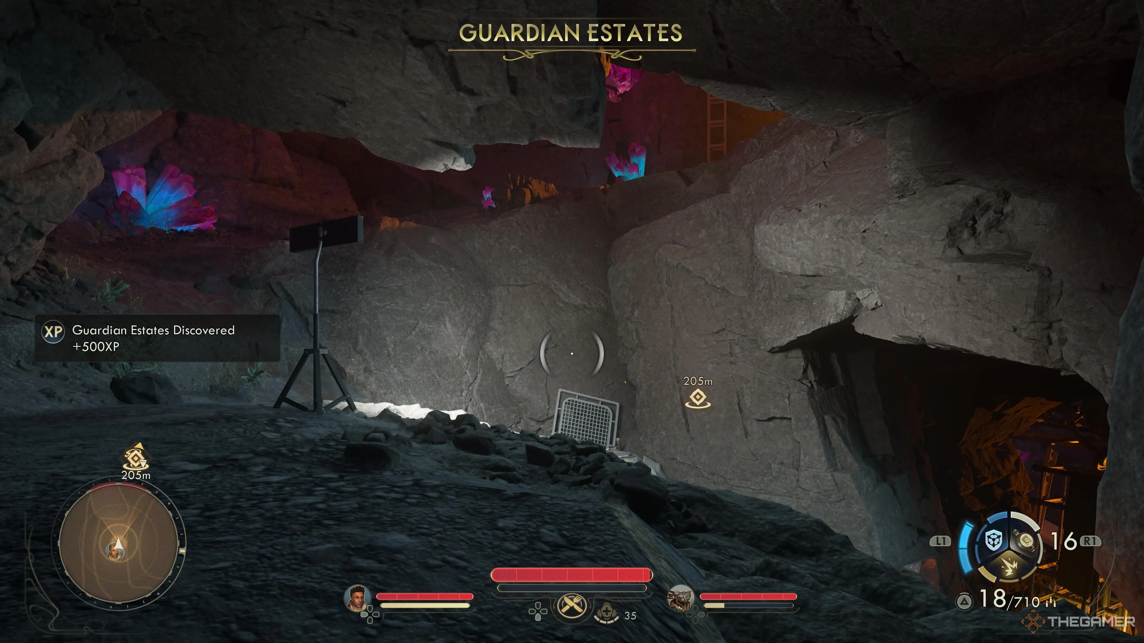 Tầm nhìn khu Guardian Estates với nhiều chướng ngại và đài quan sát trên vách đá, cảnh vật nhuốm màu zyranium