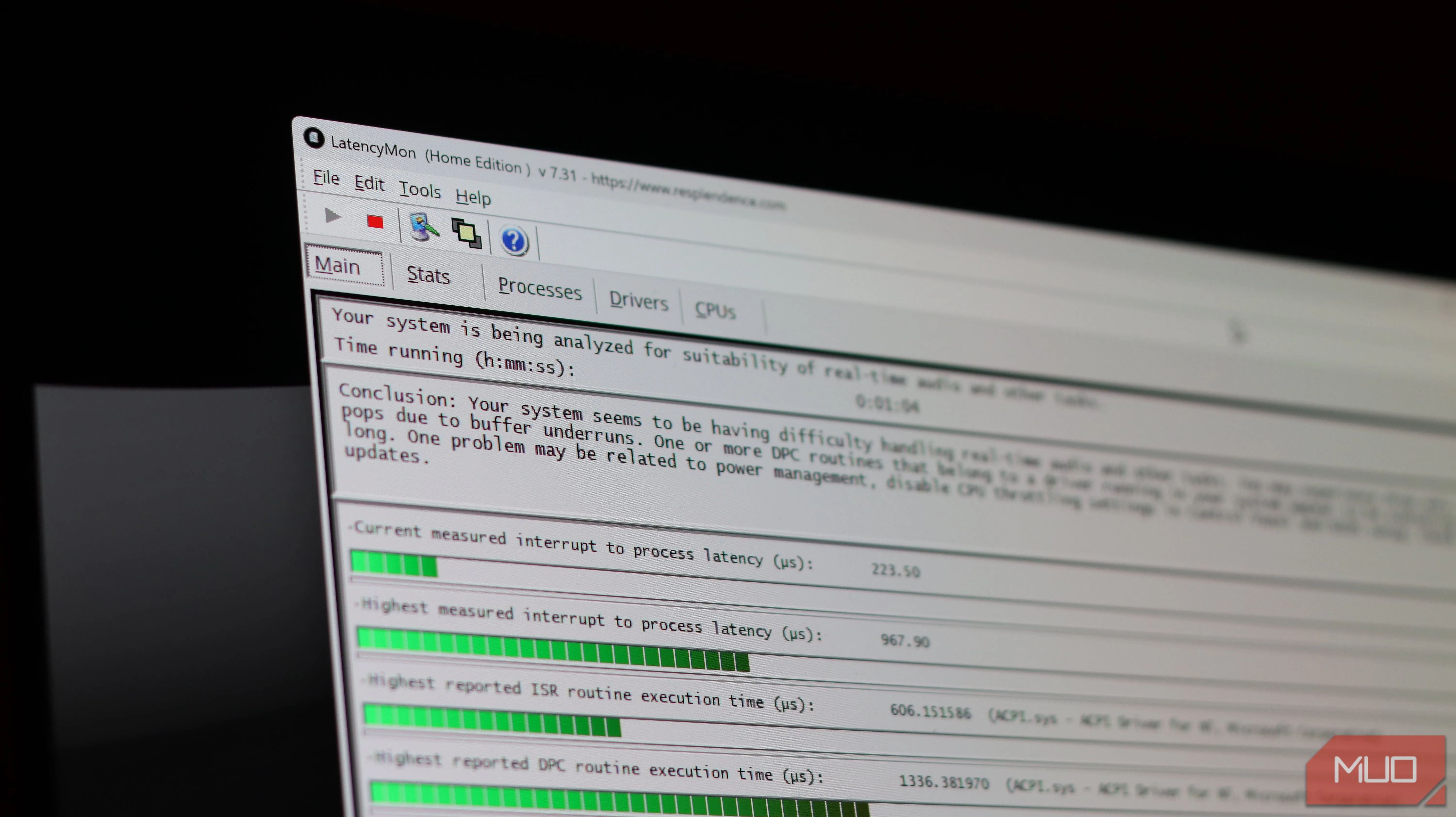 Thông báo kết luận của LatencyMon cho biết liệu DPC/ISR có vượt ngưỡng an toàn hay không.
