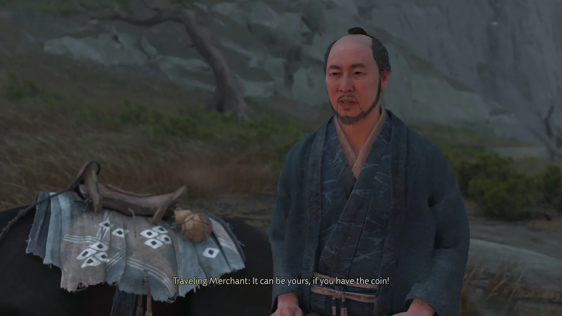 Thương nhân lang thang xuất hiện tại lều trại — cách duy nhất để mua mặt nạ trong Ghost of Yotei