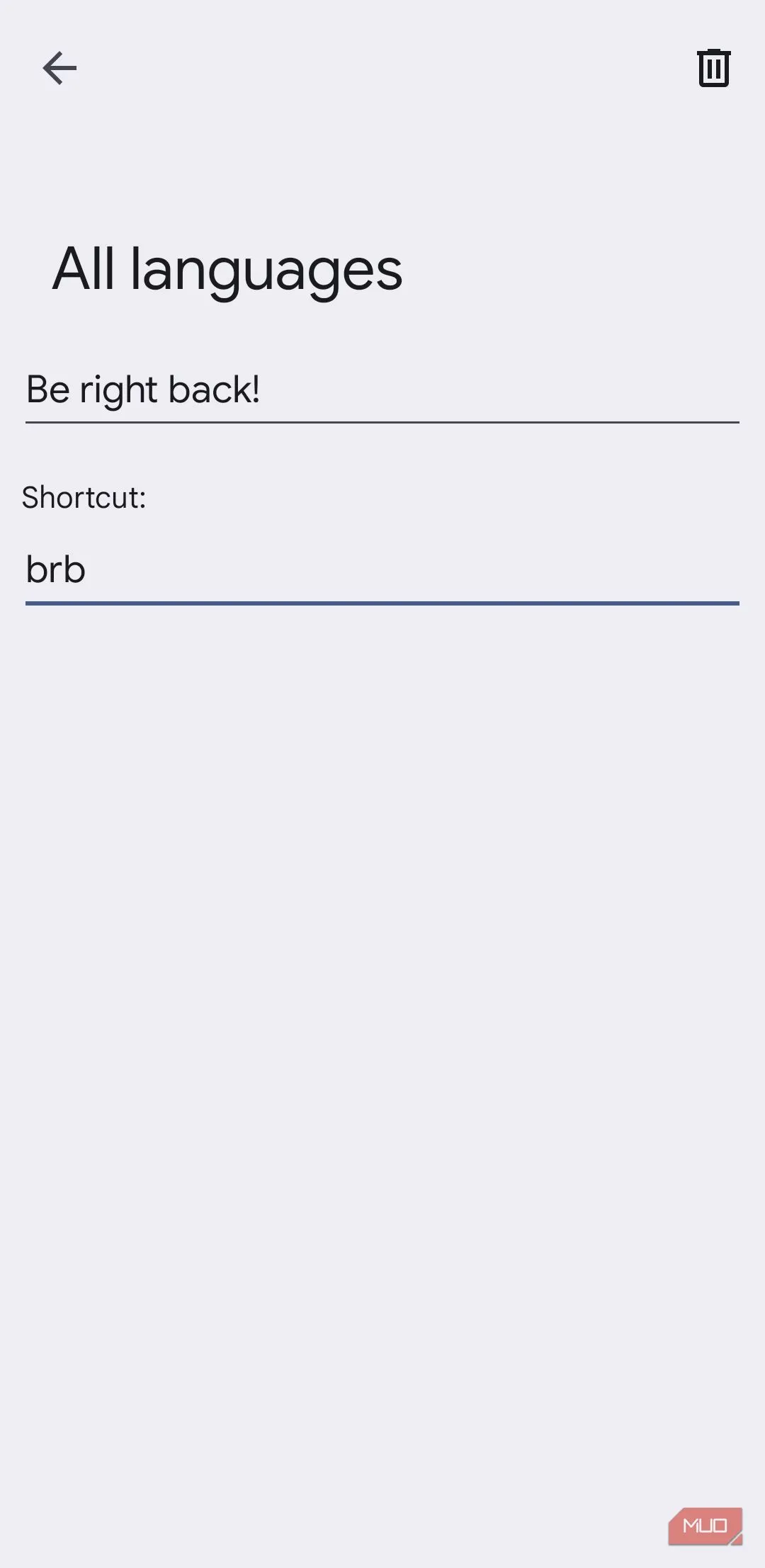 Ví dụ phím tắt tin nhắn trong Gboard cho phép gõ tắt cụm từ dài